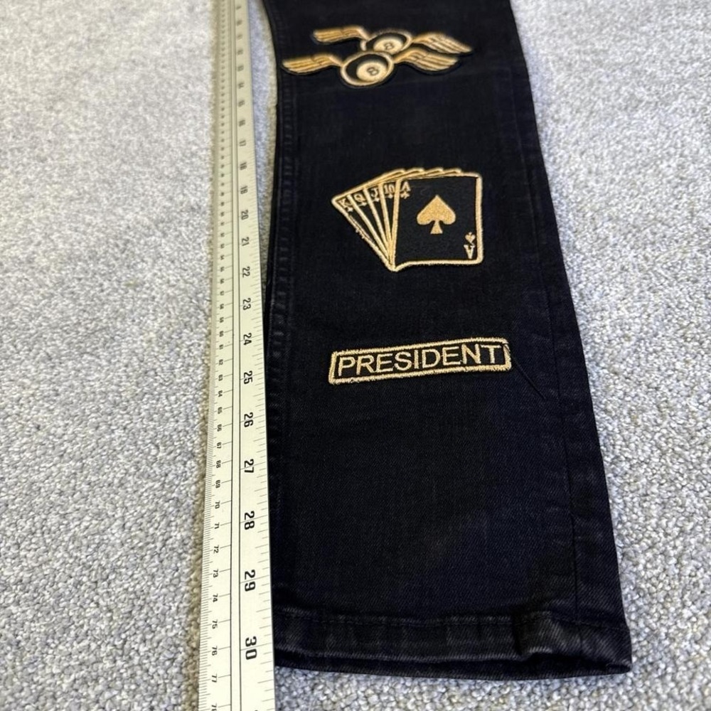 2Y Black Denim Patchwork Jeans Gold Detail Size 33 - Picture 6 of 8